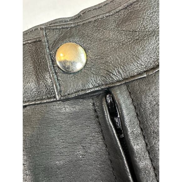 VTG 100% Leather Skirt USA Extreme Biker Black Size 9/10 Goth Festival EDM Rock - Picture 6 of 11